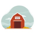 Pumpkin patch. Building farm with pumpkins. Autumnal activities. Vector illustration, flat design