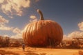 Pumpkin patch farmer presenting a giant pumpkin