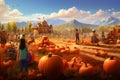 Pumpkin patch field trip illustration featuring