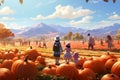 Pumpkin patch field trip illustration featuring