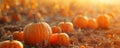 A pumpkin patch scene with several pumpkins scattered around. The upper right corner has plenty of Royalty Free Stock Photo