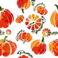 Pumpkin pattern fresh watercolor