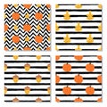 Pumpkin pattern set. Vector pumpkin on on black lines background. Simple Halloween autumn texture collection. Royalty Free Stock Photo