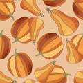 Pumpkin pattern. Vector seamless pattern on peachy background Royalty Free Stock Photo
