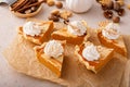 Pumpkin pie with cheesecake swirl, dessert variation for Thanksgiving