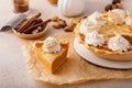 Pumpkin pie with cheesecake swirl for Thanksgiving