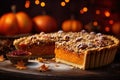 Pumpkin Pie on plate. Classic American Thanksgiving autumn cake
