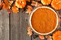 Pumpkin pie, rustic overhead scene on wood Royalty Free Stock Photo