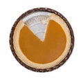 Pumpkin pie with a slice cut out Royalty Free Stock Photo