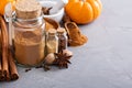 Pumpkin pie spice in a glass jar with ingredients Royalty Free Stock Photo