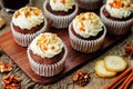 Pumpkin pie spices walnuts banana cupcakes with salted caramel a