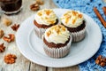 Pumpkin pie spices walnuts banana cupcakes with salted caramel a