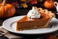 Pumpkin pie on a white plate, fall dessert Royalty Free Stock Photo