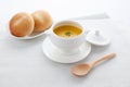 pumpkin potage soup isolated on table