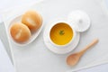 pumpkin potage soup isolated on table