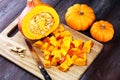 Pumpkin and pumpkin slices Autumn Healthy Food Nutrition Seasonal Vegetable Concept