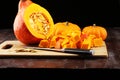 Pumpkin and pumpkin slices Autumn Healthy Food Nutrition Seasonal Vegetable Concept