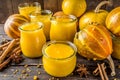 Pumpkin puree in different glass jars