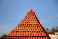 Pumpkin Pyramid, stand with orange pumpkins at farm Royalty Free Stock Photo