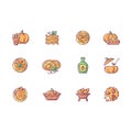 Pumpkin recipes RGB color icons set Royalty Free Stock Photo