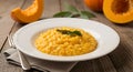 Pumpkin Risotto on Plate with Sage and Fork Royalty Free Stock Photo