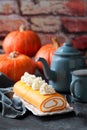 Pumpkin roll cake with cream cheese Royalty Free Stock Photo