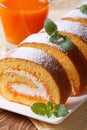 Pumpkin roll with cream cheese and juice. vertical Royalty Free Stock Photo