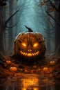 Pumpkin's Wicked Welcome: Creepy Halloween Smile, Generative AI