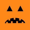 Pumpkin. Sad face emotion. Big triangle eyes, hurt mouse, teeth. Happy Halloween symbol. Cute cartoon funny baby character. Square