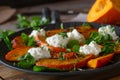 Pumpkin salad with cheese and lettuce Royalty Free Stock Photo