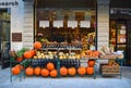 Pumpkin for sale during Halloween in front of store Royalty Free Stock Photo