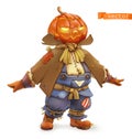 Pumpkin scarecrow. Happy Halloween. 3d vector cartoon character Royalty Free Stock Photo