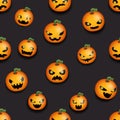 Pumpkin seamless halloween party decoration scary faces smile emoji pattern flat design vector illustration
