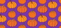 Pumpkin seamless pattern background, hand drawn squash in warm natural fall colors isolated on white on purple backdrop Royalty Free Stock Photo