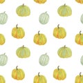 Pumpkin seamless pattern traditional autumn vegetables watercolor hand drawn style illustration for wrapping gift paper, greeting