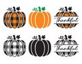 Cute Decorative Pumpkin with Plaid Pattern Set Vector Illustration