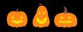 Pumpkin set line. Happy Halloween Funny creepy scary smiling face. Cute cartoon kawaii baby character. Yellow candle glowing light