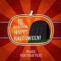 Pumpkin shape retro stylized badge, with black rip