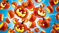 Pumpkin-shaped Halloween candy flying around