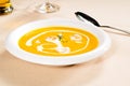 Pumpkin and shrimps cream soup Royalty Free Stock Photo