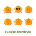 Pumpkin smiles. Cute cartoon emoticons. Emoji icons Royalty Free Stock Photo