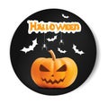 Pumpkin Smiling Halloween vector black sticker font. Illustration for greeting cards, party invitation, posters, labels