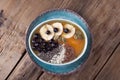 Pumpkin smoothies with banana and blueberries and seeds