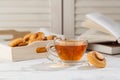 Pumpkin snickerdoodles cookies and cup of tea Royalty Free Stock Photo