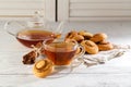 Pumpkin snickerdoodles cookies and cup of tea Royalty Free Stock Photo