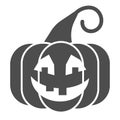 Pumpkin solid icon. Vegetable plant with ghost face. Halloween party vector design concept, glyph style pictogram on Royalty Free Stock Photo