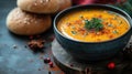 Pumpkin soup with cream and herbs in a ceramic bowl Royalty Free Stock Photo