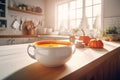 Pumpkin soup modern kitchen. Generate Ai