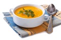 Pumpkin soup on a napkin isolated