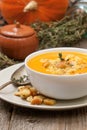 Pumpkin soup - puree with croutons Royalty Free Stock Photo